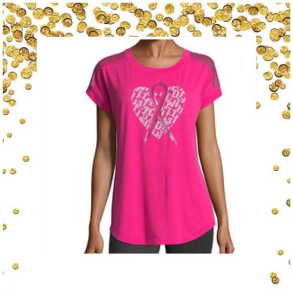 BREAST Cancer Awareness Sheer Shoulder Top Barbiecore Hot pink foil accent NWT - Picture 5 of 13